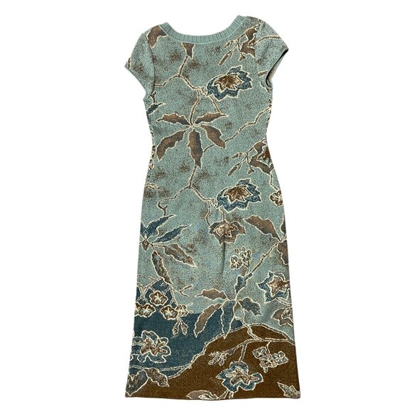 Peruvian Connection XS Floral Sheath Dress Cap Short Sleeve Green Blue Pima Cott - Picture 2 of 8